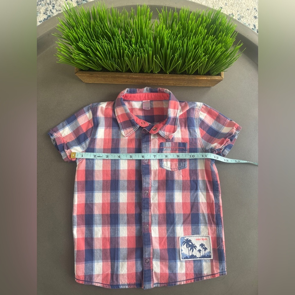 Petit Lem Plaid Kids Short Sleeve Button Down Shirt - Red and Blue 24 mo - Picture 5 of 6
